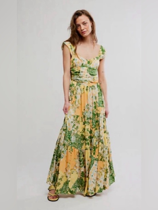 Free People Dresses & Skirts - FREE PEOPLE Sasha Dress Maxi Lemon Combo L